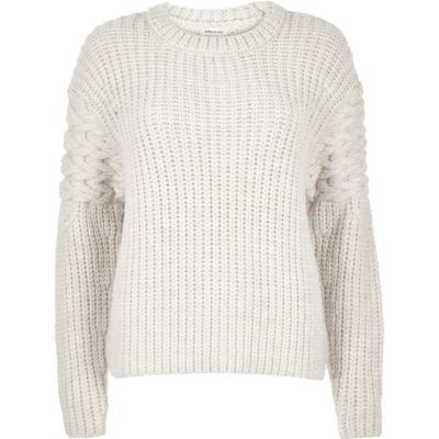 Cream chunky cable knit sleeve jumper